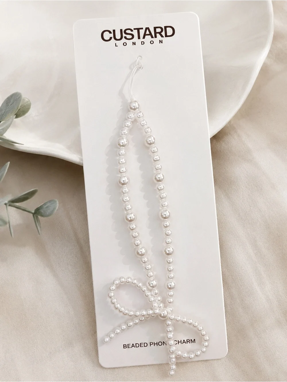 🔥 2/20: Custard London White Faux Pearl Beaded Phone Charm